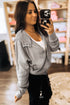 Waffle Knit Zip Front Snap Placket Hooded Patchwork Drop Shoulder Jacket